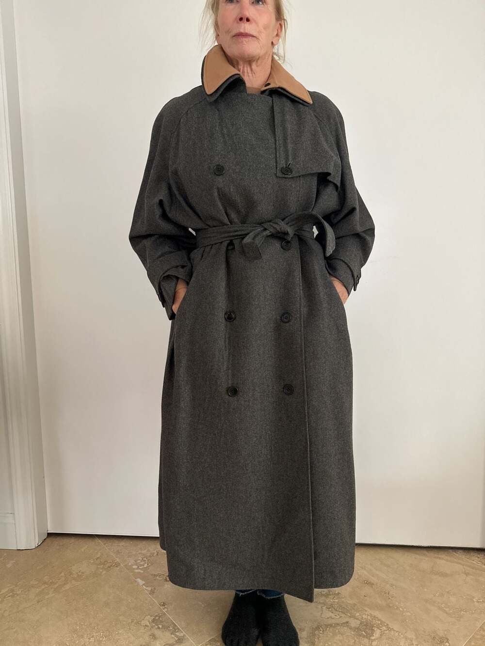 Vintage Calvin Klein ILGWU Wool Trench Coat with Removable Camel Lining